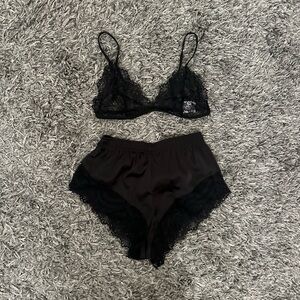 Shein - Black Bralette Satin Set - NWOT